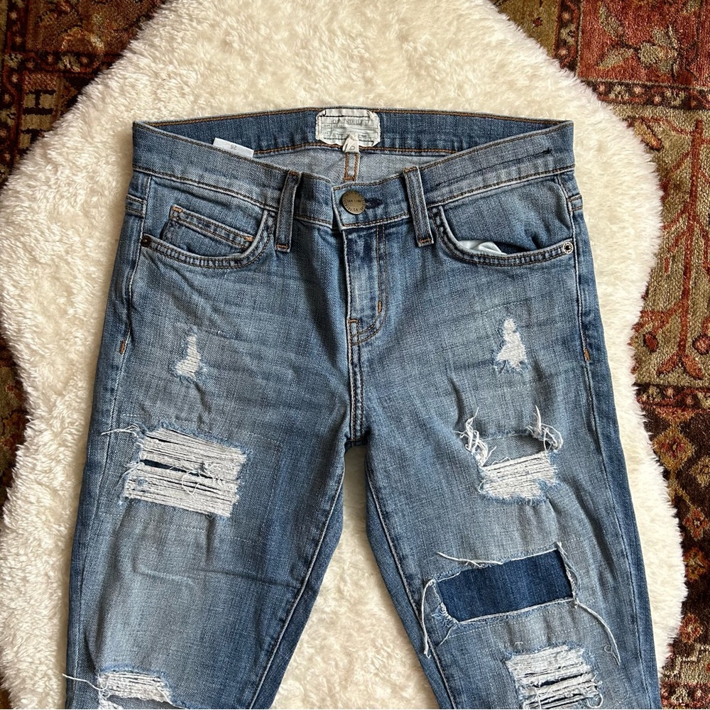 Current Elliot Distressed Patchwork Mid Wash Blue… - image 3